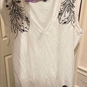 White House Black Market White Embellished Tank Top